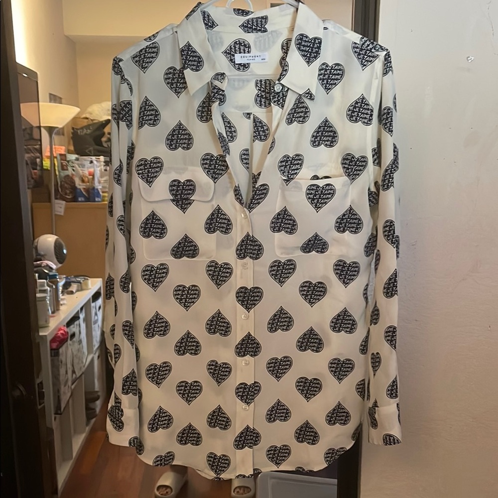 Equipment Femme Cream and Black Blouse